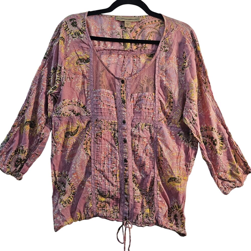 Nine West Vintage American Jeans Top Pink Floral Boho Western Fairy Large
